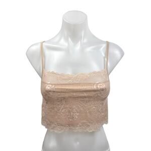 Silriver 100% Silk Nude Tan Floral Lace Sleeveless Cami Camisole Crop Tank Top S